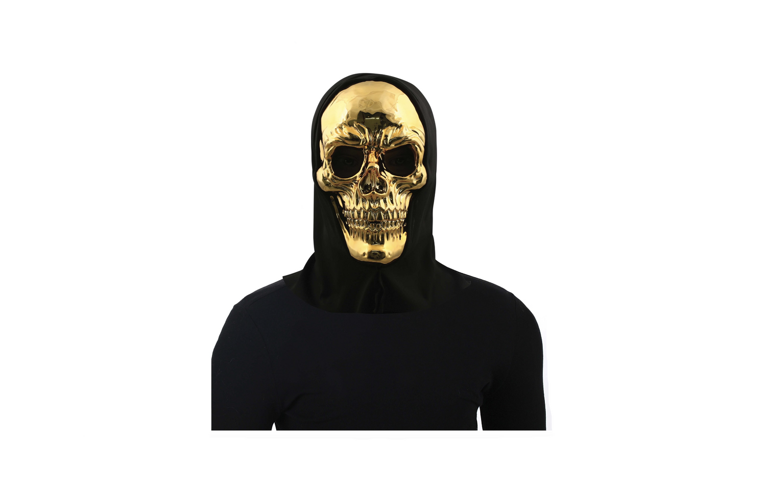 face  head  outfit  hood  skeleton  spooky  metallic  mask  skull  gold  black  halloween  costume  cosplay  accessory  shipping  gift  free shipping  trend  trending