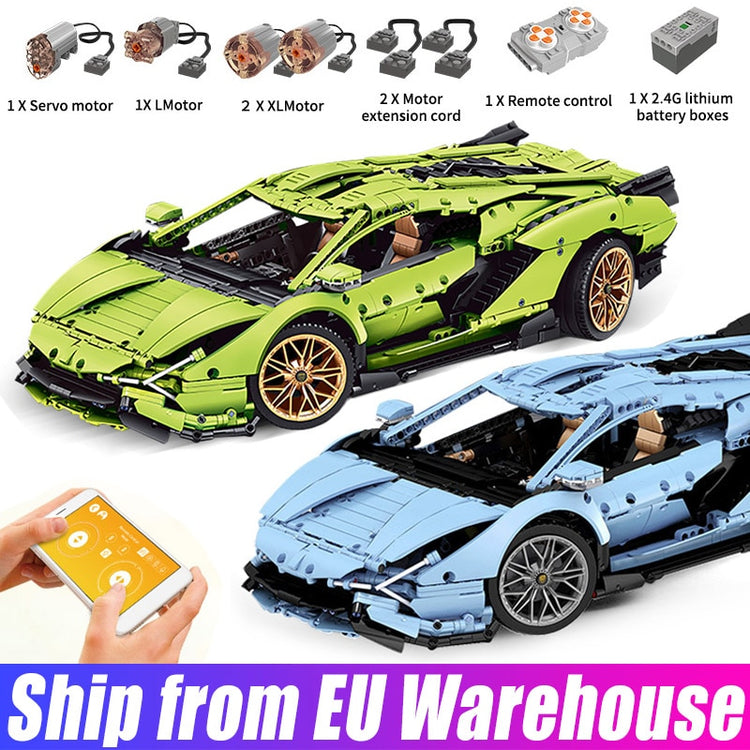Block Bricks | Blue & Green Lamborghini 1:8 | Car APP Remote Control | Kids Toys Gifts