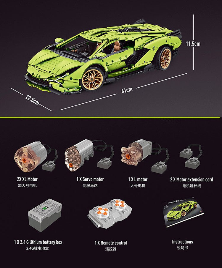 Block Bricks | Blue & Green Lamborghini 1:8 | Car APP Remote Control | Kids Toys Gifts
