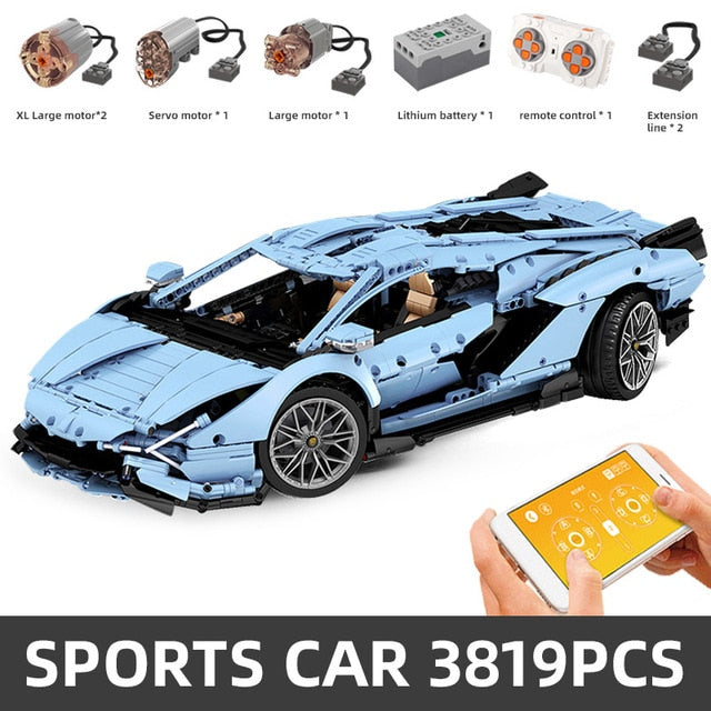 Block Bricks | Blue & Green Lamborghini 1:8 | Car APP Remote Control | Kids Toys Gifts