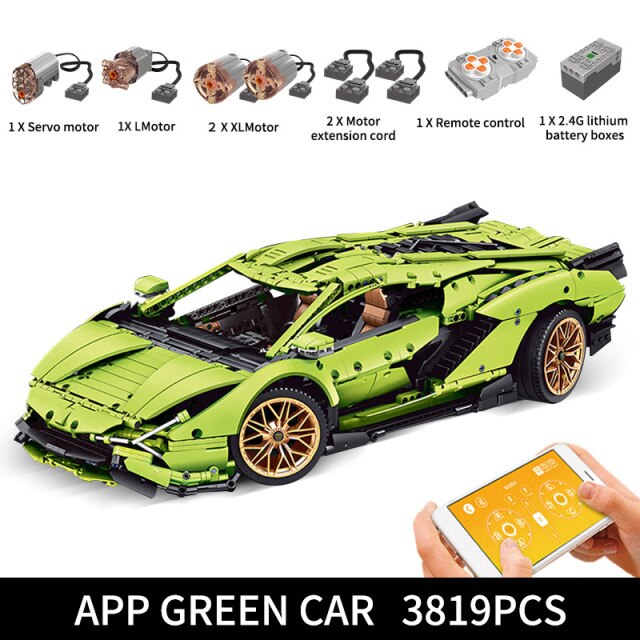 Block Bricks | Blue & Green Lamborghini 1:8 | Car APP Remote Control | Kids Toys Gifts