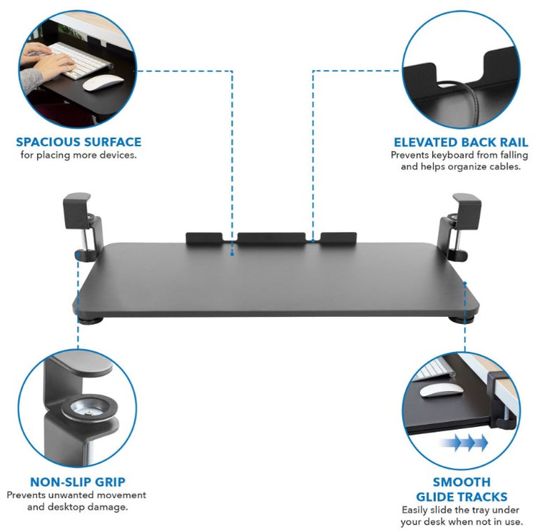 office  room  mount  modify  no drill  no screws  slide  posture  maintain  height  wrist  elbow  improve  ergonomic  space  save  tray  clamp-on  on  clamp  desk  mouse  keyboard  quality  gaming  black  gift  free shipping  trend  trending