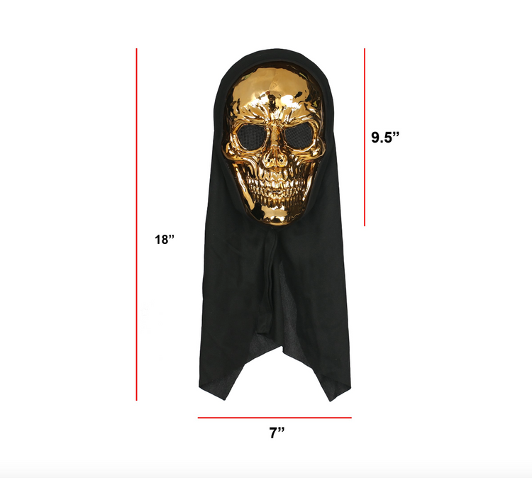 face  head  outfit  hood  skeleton  spooky  metallic  mask  skull  gold  black  halloween  costume  cosplay  accessory  shipping  gift  free shipping  trend  trending