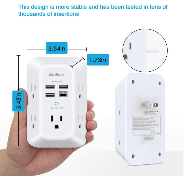 portable  power  device  joules  1800  surge  USB-A  USB-C  ports  load  protector  extender  extended  outlet  5  loader  Charger  Wall  USB  white  accessory  gift  free shipping  trending