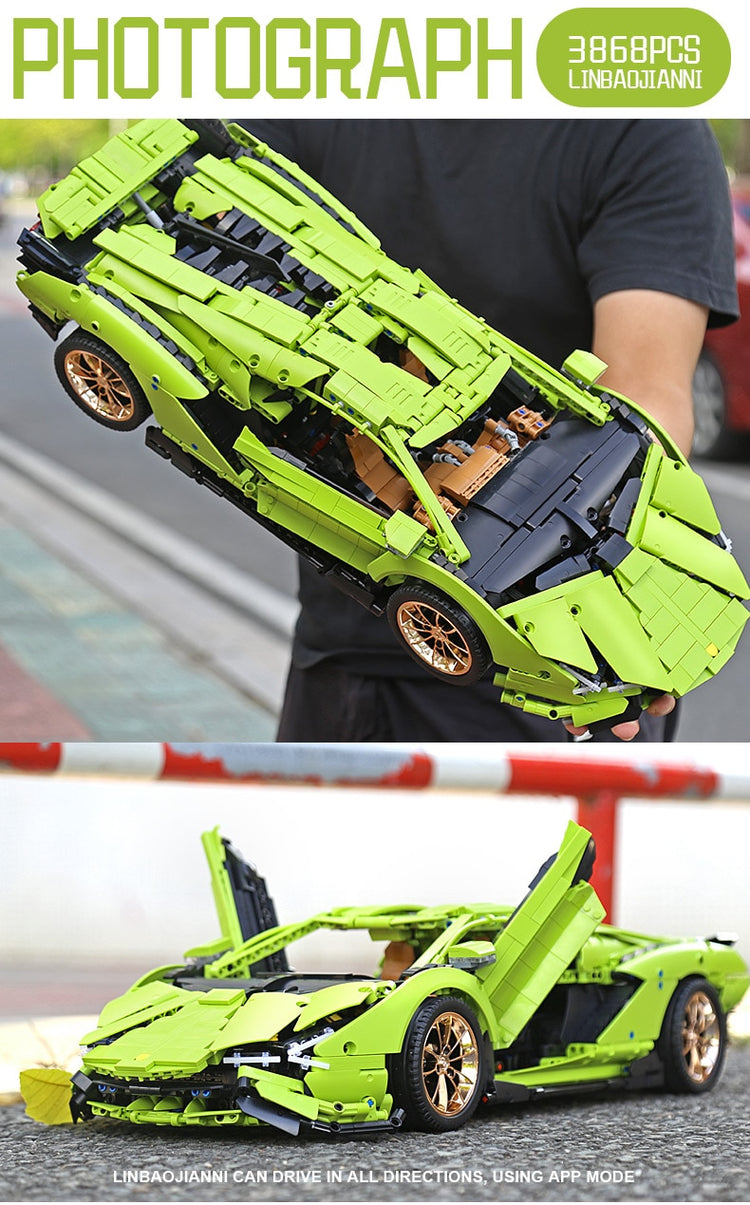 Block Bricks | Blue & Green Lamborghini 1:8 | Car APP Remote Control | Kids Toys Gifts